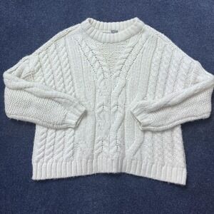 Aerie Sweater Womens Small White Ivory Cable Knit Chunky Crewneck Cozy Pullover